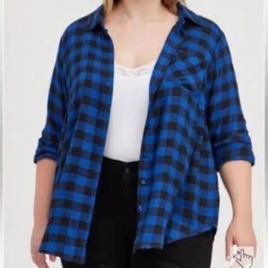 TorridCasual Blue and Black Checkered Shirt